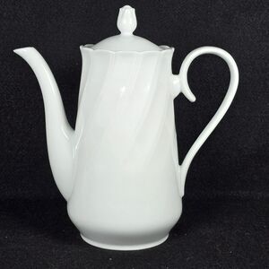 Vintage Yorkshire Fine Porcelain China Teapot Tall White Swirl